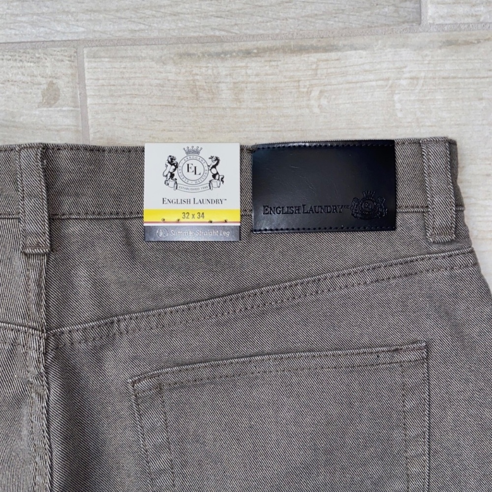English Laundry Mens Slimmer Straight Leg Khaki Brown Jean Pants 32 x 32 New - Picture 2 of 7